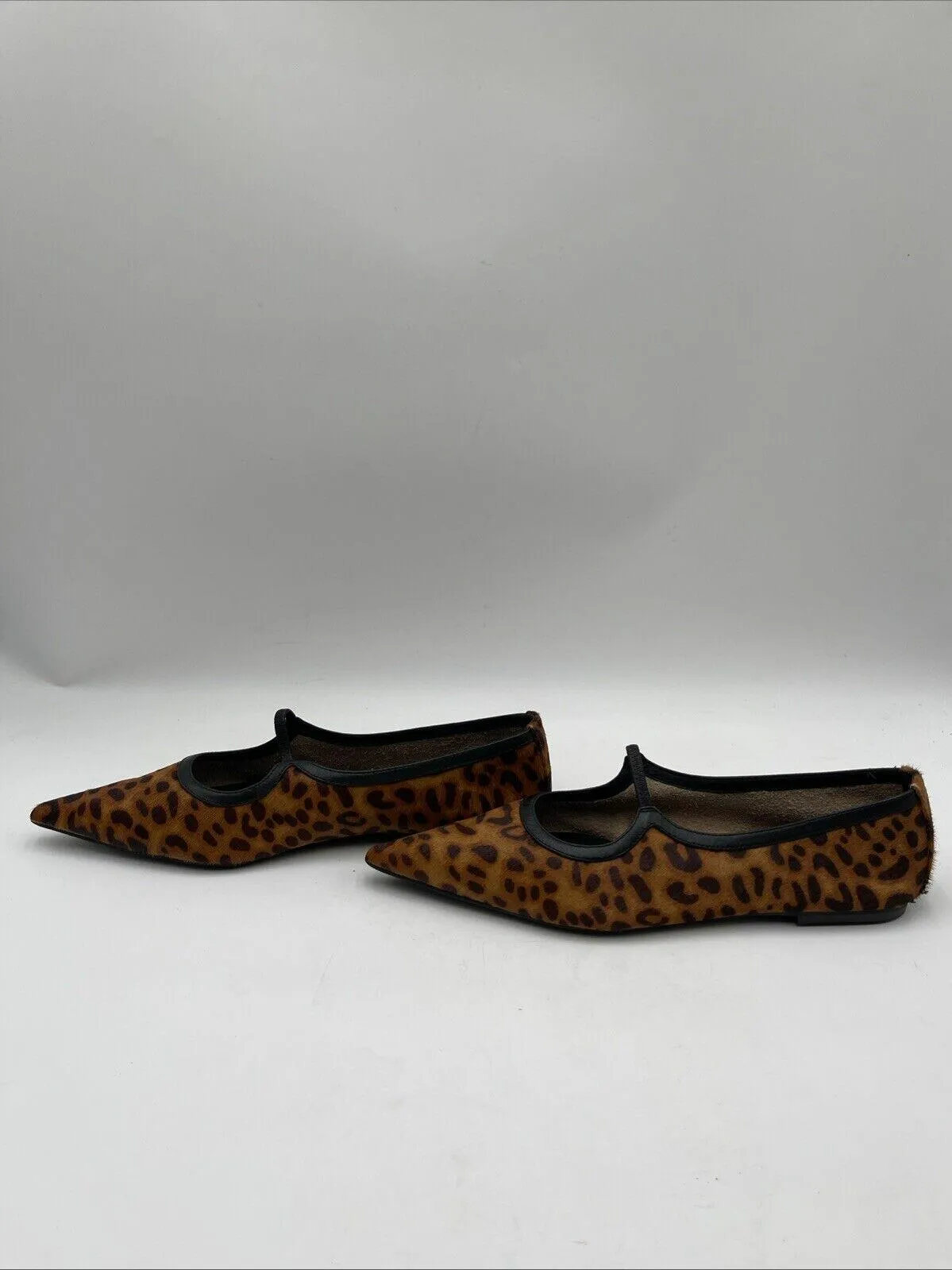 Matisse Fleur Leopard Hair Calf Pointed Toe Ballet Flats Brown Size 10M - Like New