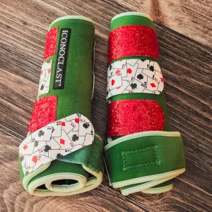 Medium Green Dyed Iconoclast Fronts w/ Poker Card and Red Glitter Straps