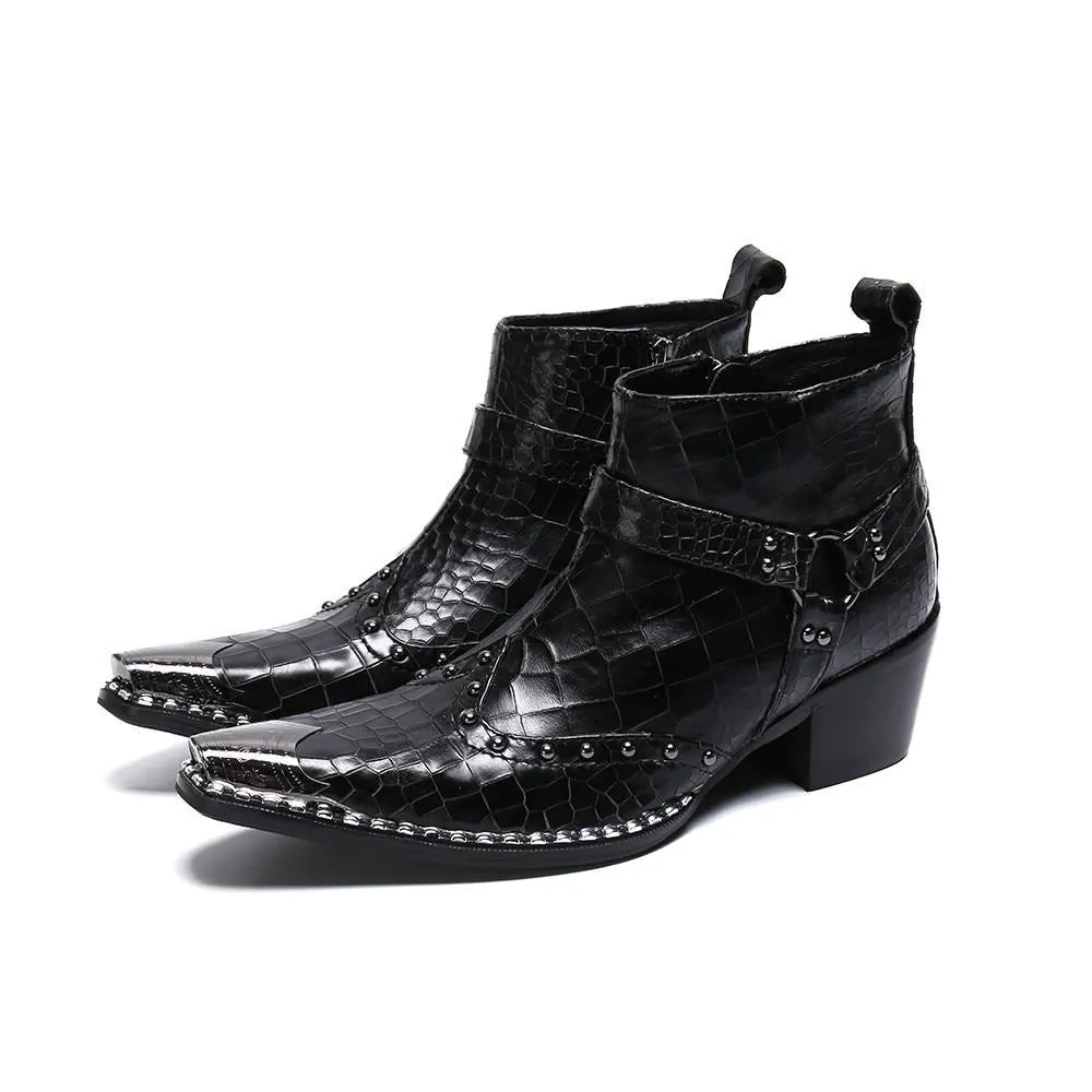 Men Ankle Boots Punk Real Leather Motorcycle Boots  Plus Size