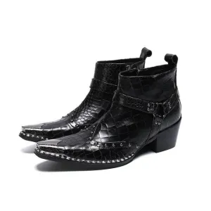 Men Ankle Boots Punk Real Leather Motorcycle Boots  Plus Size