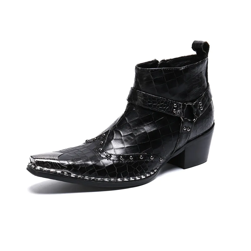 Men Ankle Boots Punk Real Leather Motorcycle Boots  Plus Size