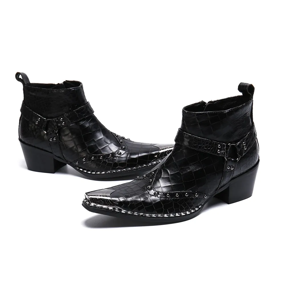 Men Ankle Boots Punk Real Leather Motorcycle Boots  Plus Size