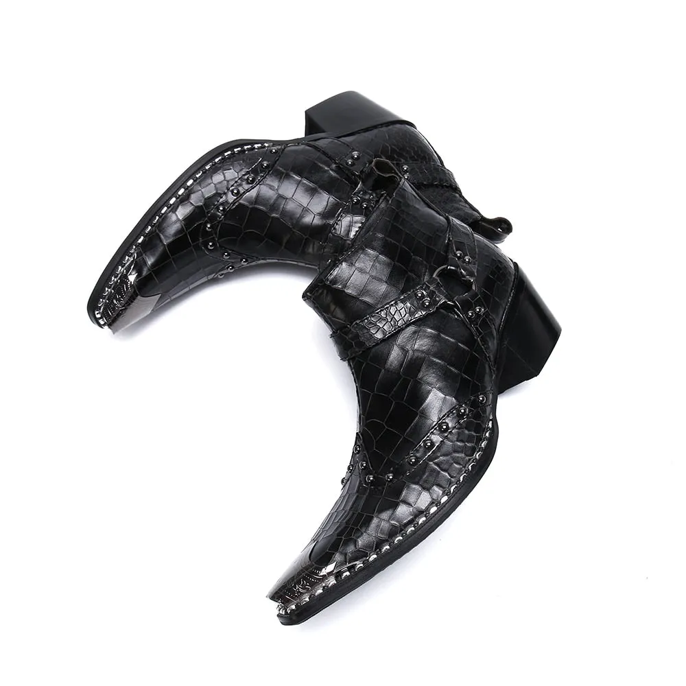 Men Ankle Boots Punk Real Leather Motorcycle Boots  Plus Size