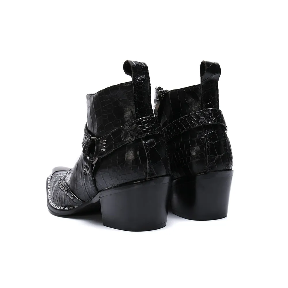 Men Ankle Boots Punk Real Leather Motorcycle Boots  Plus Size
