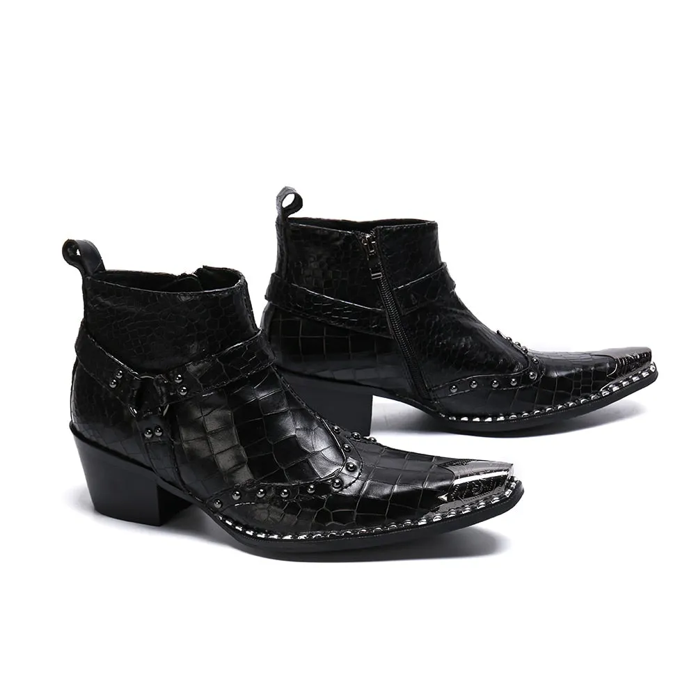 Men Ankle Boots Punk Real Leather Motorcycle Boots  Plus Size