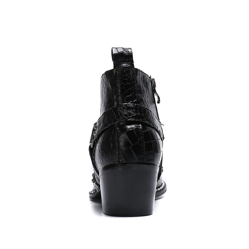 Men Ankle Boots Punk Real Leather Motorcycle Boots  Plus Size