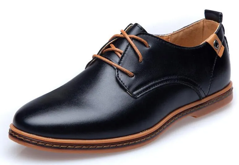 Men Leather Shoes Casual Leather Lace-up Shoes Black Brown Flat Leather Loafers Oxford shoes Plus size 45,46,47