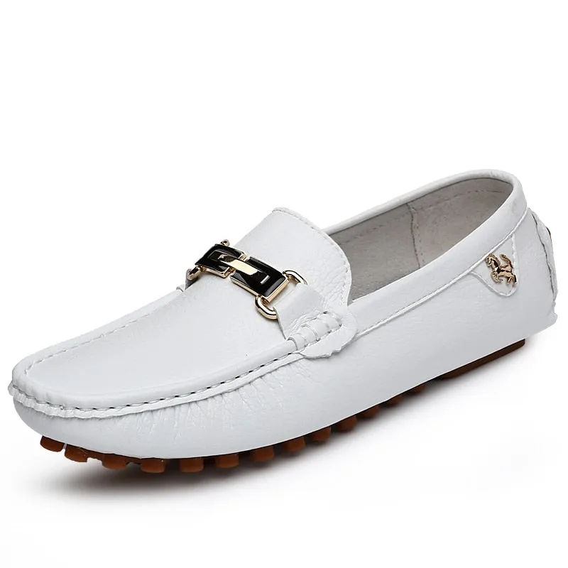 Men Loafers Soft Moccasins High Quality Spring Autumn Genuine Leather Shoes Men Flat Driving Shoes White Soft Folding Bean Shoes