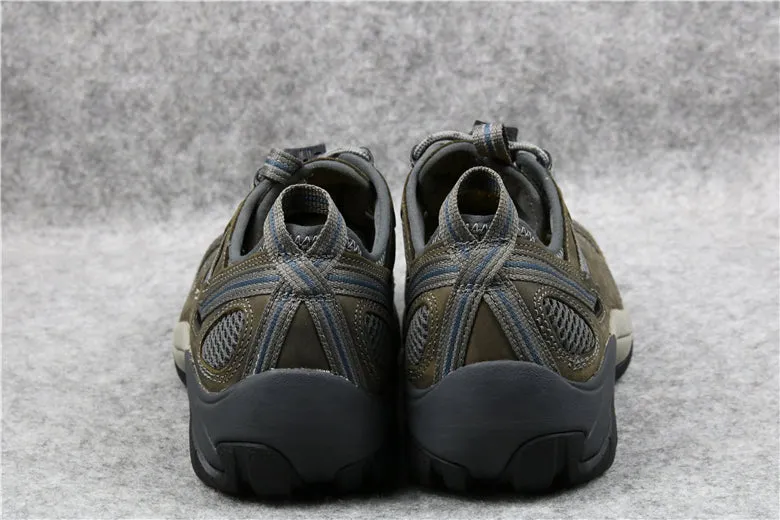 Men outdoor hiking shoes mens cowhide leather mesh Steel Toe shockproof breathable Welding working trekking shoes big size