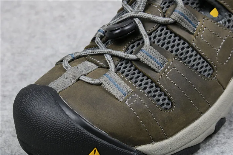 Men outdoor hiking shoes mens cowhide leather mesh Steel Toe shockproof breathable Welding working trekking shoes big size