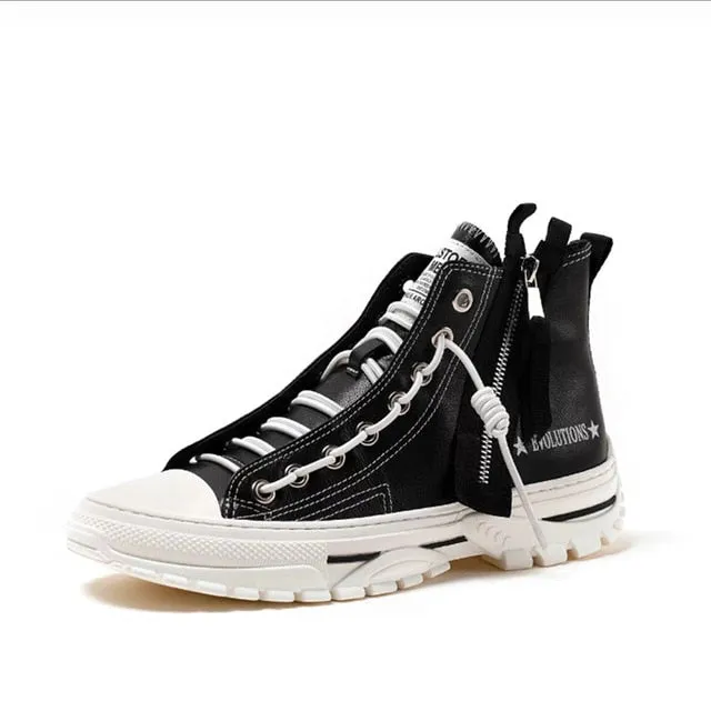 Men Shoes Casual  Black Platform Vulcanized Shoes Thick Sole Creeper Dad Shoes Genuine Leather Sneakers Men