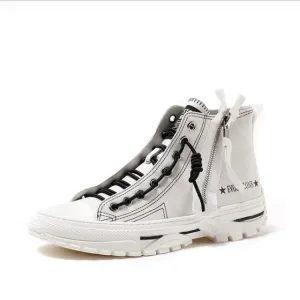Men Shoes Casual  Black Platform Vulcanized Shoes Thick Sole Creeper Dad Shoes Genuine Leather Sneakers Men