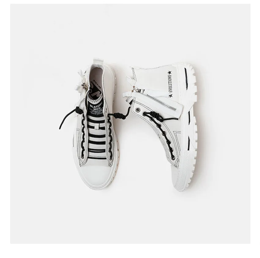 Men Shoes Casual  Black Platform Vulcanized Shoes Thick Sole Creeper Dad Shoes Genuine Leather Sneakers Men