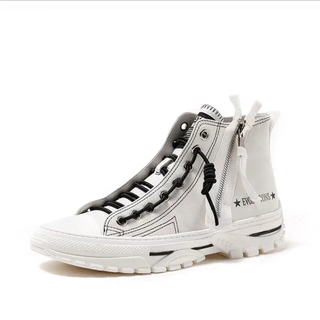 Men Shoes Casual  Black Platform Vulcanized Shoes Thick Sole Creeper Dad Shoes Genuine Leather Sneakers Men