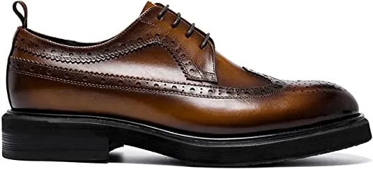 Men's Brogue Wingtip Derby Black Brown Tan