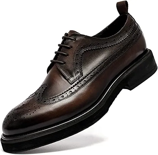 Men's Brogue Wingtip Derby Black Brown Tan