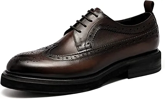 Men's Brogue Wingtip Derby Black Brown Tan