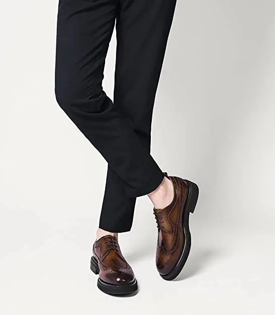 Men's Brogue Wingtip Derby Black Brown Tan