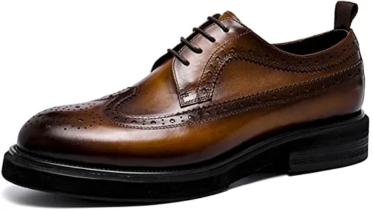 Men's Brogue Wingtip Derby Black Brown Tan