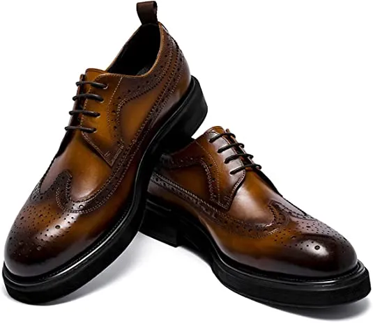 Men's Brogue Wingtip Derby Black Brown Tan