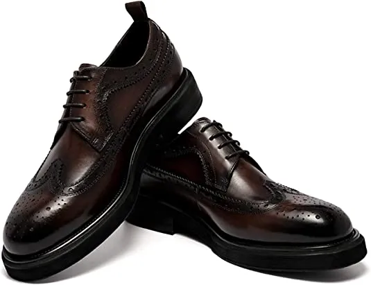 Men's Brogue Wingtip Derby Black Brown Tan