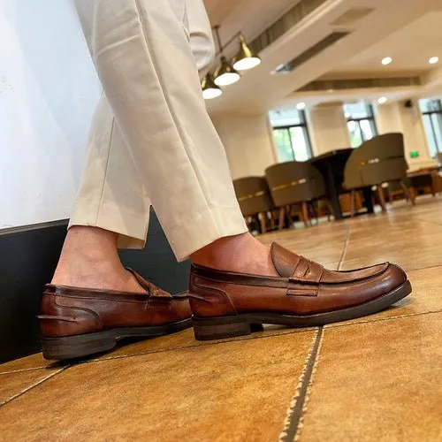 Men's genuine leather retro trend loafers