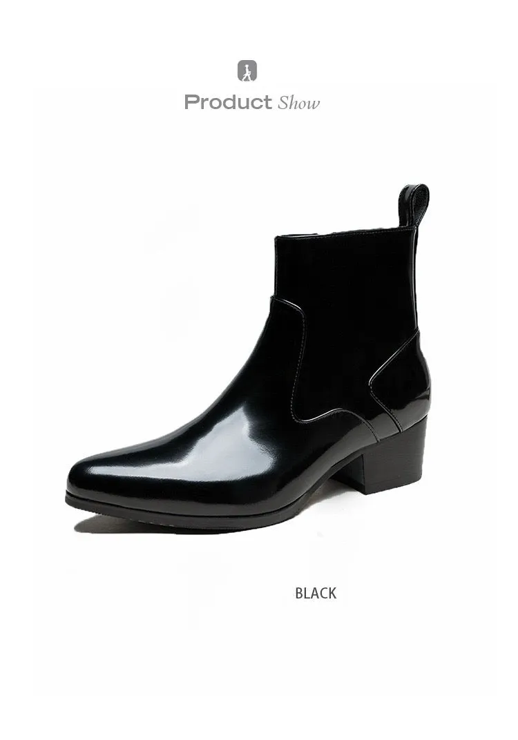 Men's high heels pointed toe suede warm work ankle boots