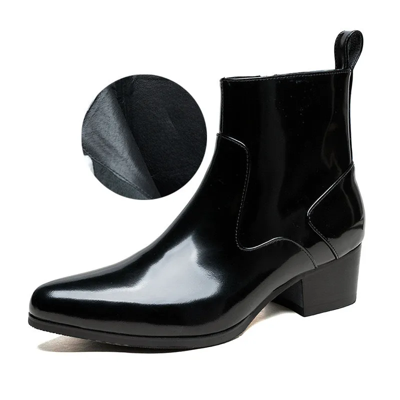 Men's high heels pointed toe suede warm work ankle boots