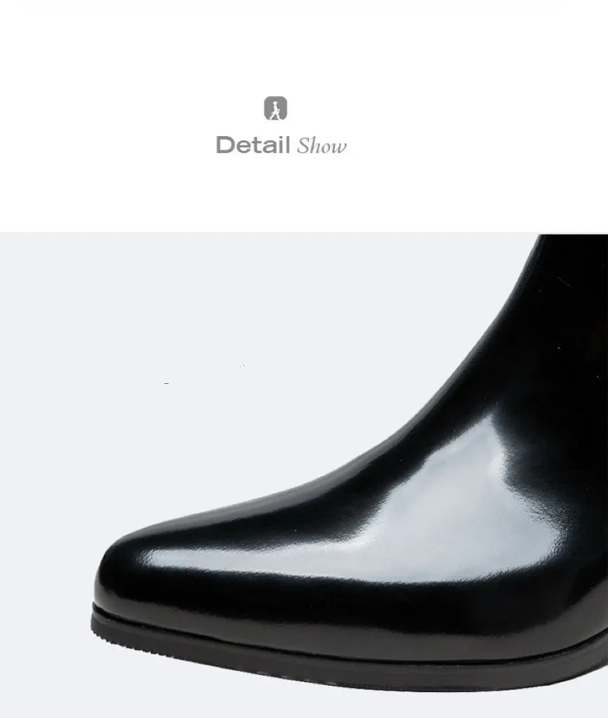 Men's high heels pointed toe suede warm work ankle boots