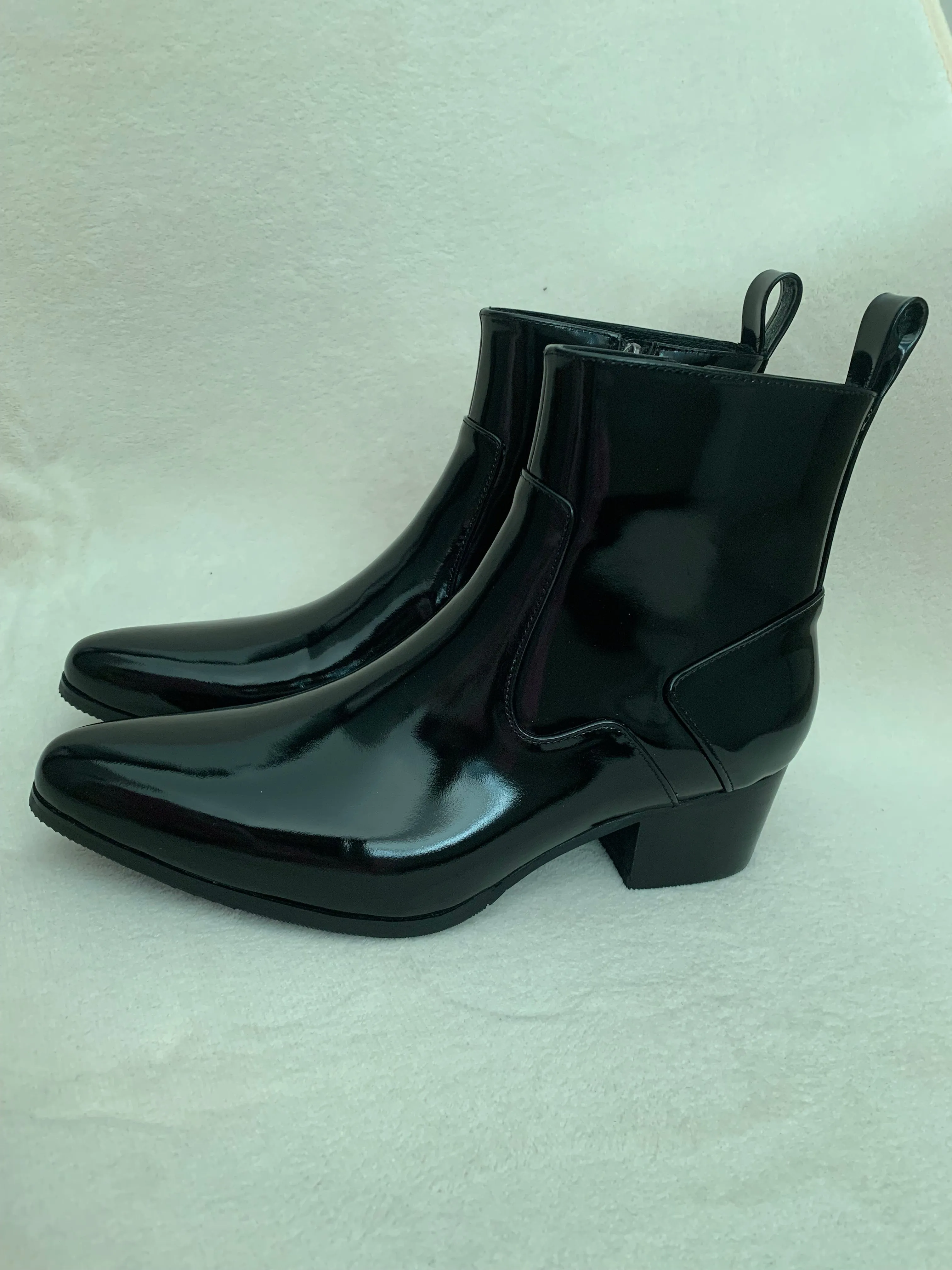 Men's high heels pointed toe suede warm work ankle boots