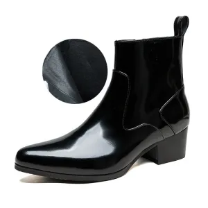 Men's high heels pointed toe suede warm work ankle boots