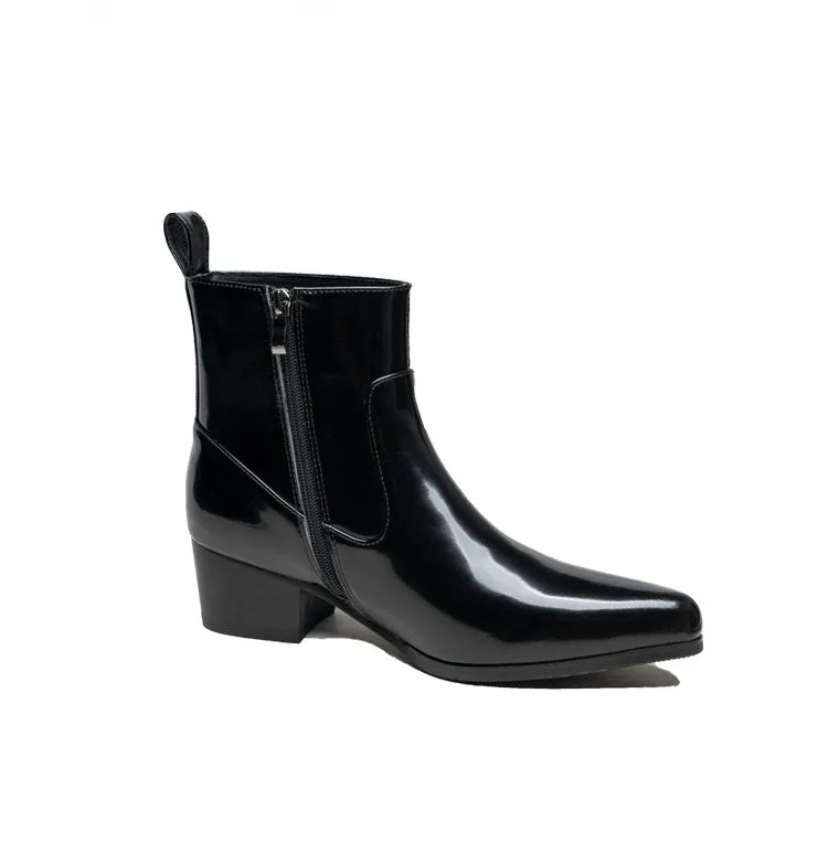 Men's high heels pointed toe suede warm work ankle boots