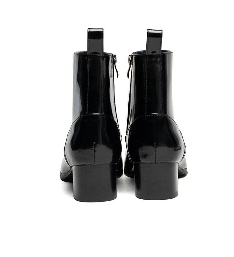 Men's high heels pointed toe suede warm work ankle boots