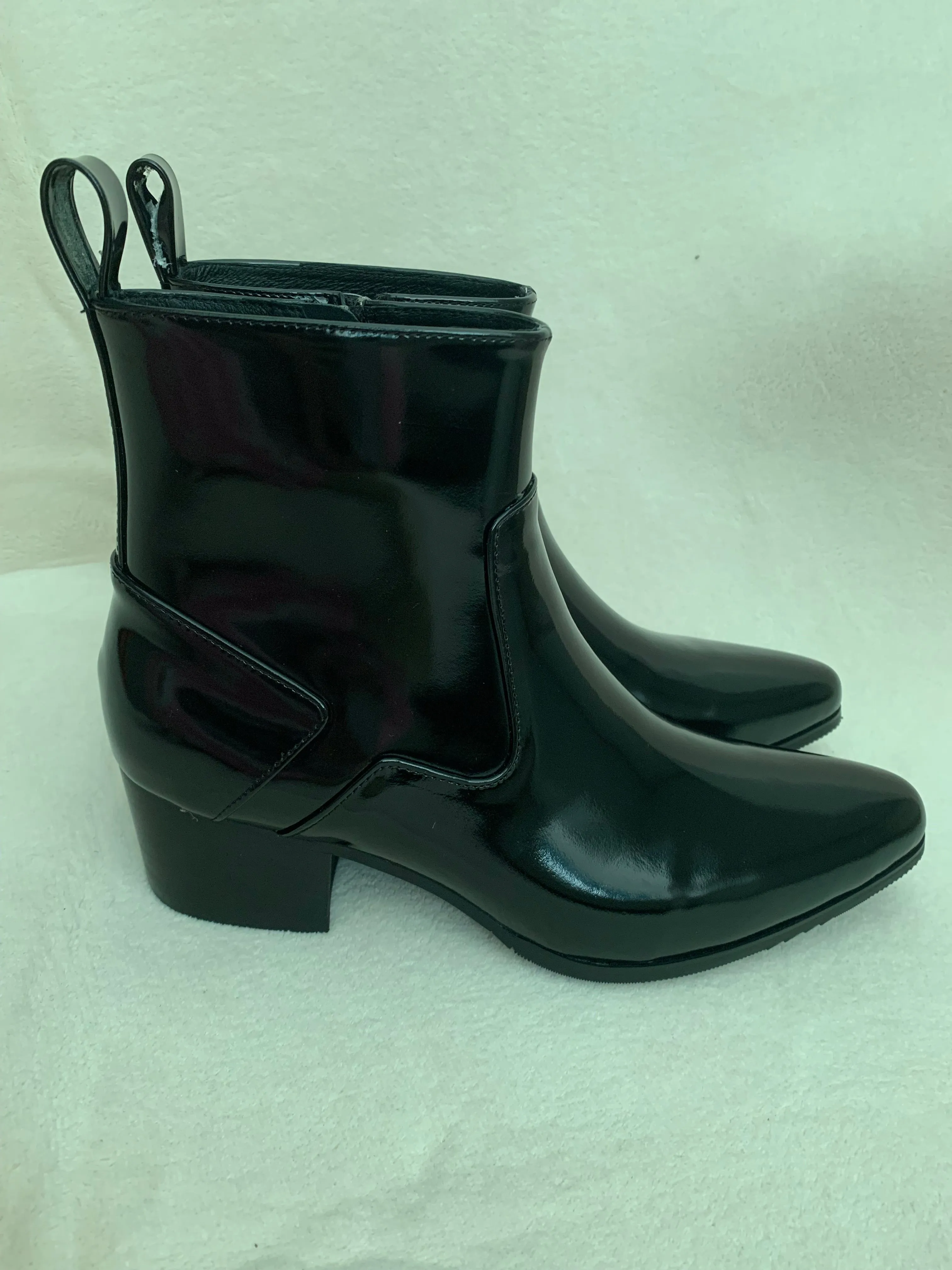 Men's high heels pointed toe suede warm work ankle boots