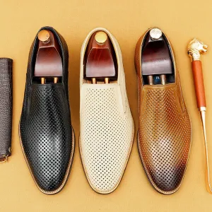 Men's Leather Shoes Hollow out Leather Men's Shoes Summer Pedal Business Casual Shoes Soft Bottom Breathable Pointed British Style Dress Shoes21317