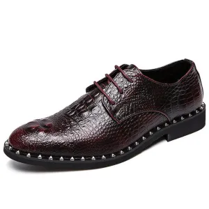 Men's Shoes Luxury Brand Lace Up Fashion Rivet Party shoes Massage Leather shoes men Crocodile pattern Driving shoe