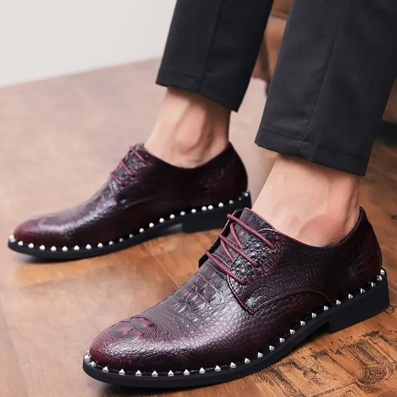 Men's Shoes Luxury Brand Lace Up Fashion Rivet Party shoes Massage Leather shoes men Crocodile pattern Driving shoe