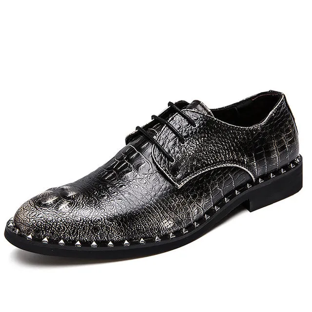 Men's Shoes Luxury Brand Lace Up Fashion Rivet Party shoes Massage Leather shoes men Crocodile pattern Driving shoe