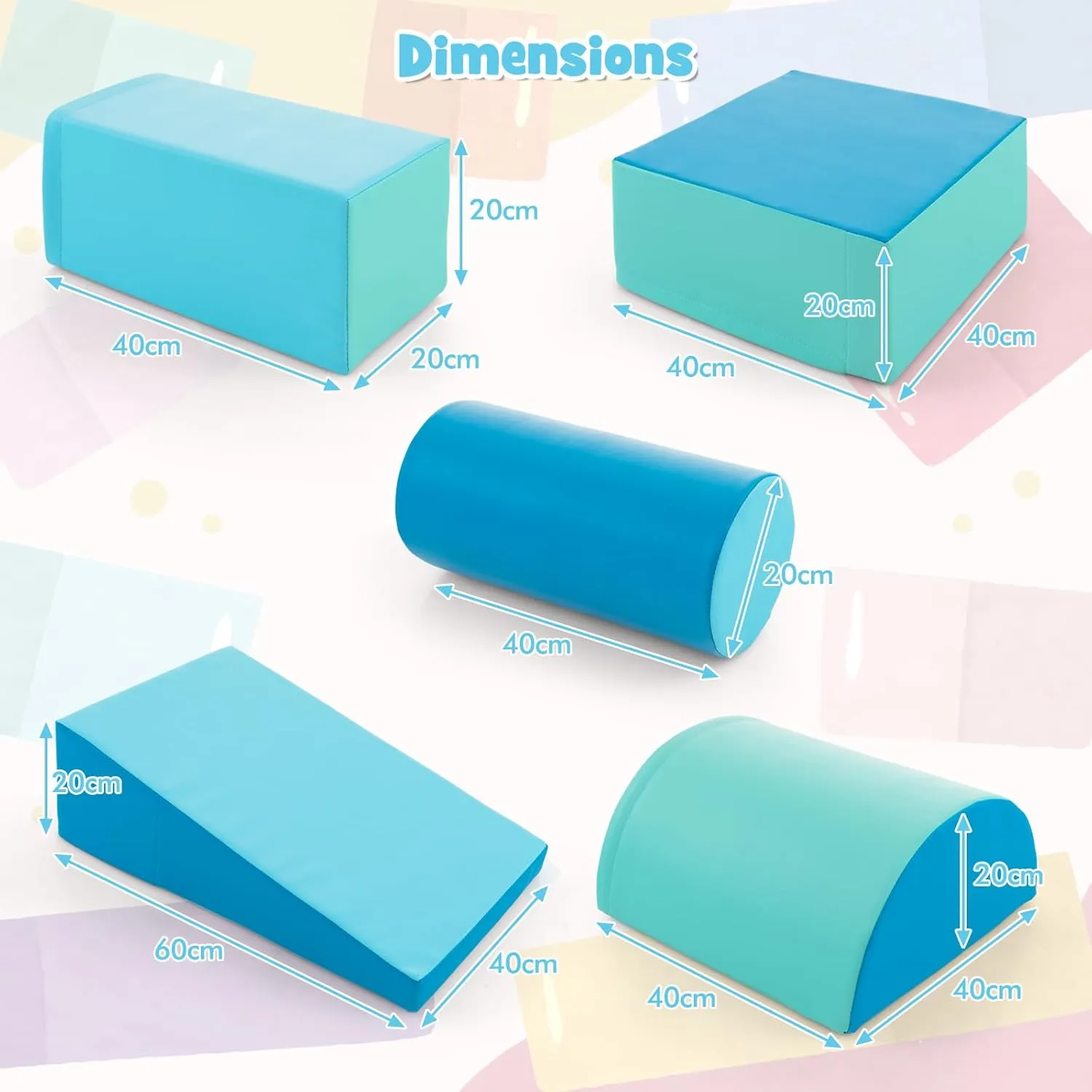 Montessori Soft Play Equipment | Pikler 5 Piece Foam Soft Play Set | Soft Play Slide & Bridge | Blues Set | 1-3 years