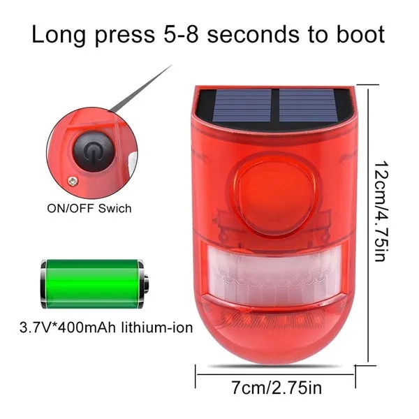Motion Sensor Alarm Light 110db 6 LED Solar Lamp Waterproof Warning Lights Sound