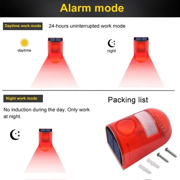 Motion Sensor Alarm Light 110db 6 LED Solar Lamp Waterproof Warning Lights Sound