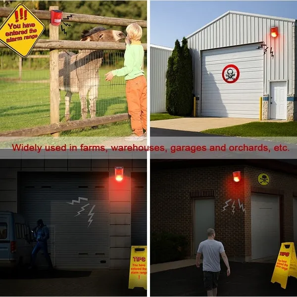 Motion Sensor Alarm Light 110db 6 LED Solar Lamp Waterproof Warning Lights Sound