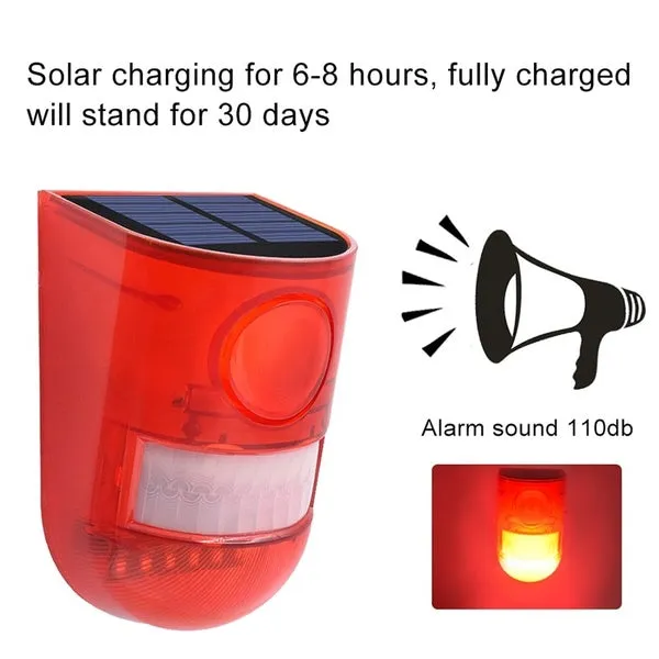 Motion Sensor Alarm Light 110db 6 LED Solar Lamp Waterproof Warning Lights Sound