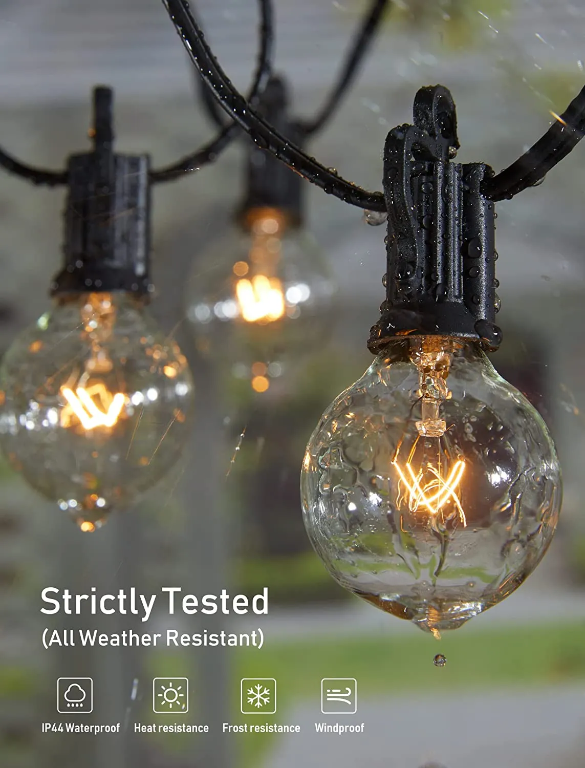 NEW AmazonBasics Outdoor String Lights 25 Feet G40 Globe Patio Lights with 27 Edison Glass Bulbs(2 Spare), Waterproof Connectable Hanging Light for Backyard Porch Balcony Party Decor, E12 Socket Base, Black