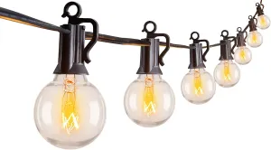 NEW AmazonBasics Outdoor String Lights 25 Feet G40 Globe Patio Lights with 27 Edison Glass Bulbs(2 Spare), Waterproof Connectable Hanging Light for Backyard Porch Balcony Party Decor, E12 Socket Base, Black