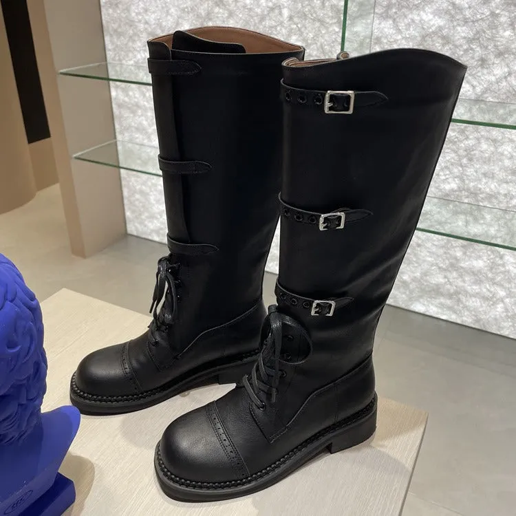 NEW & INSTOCK - Korean Style New Knee-High Buckle-Up and Lace-Up Knight Boots