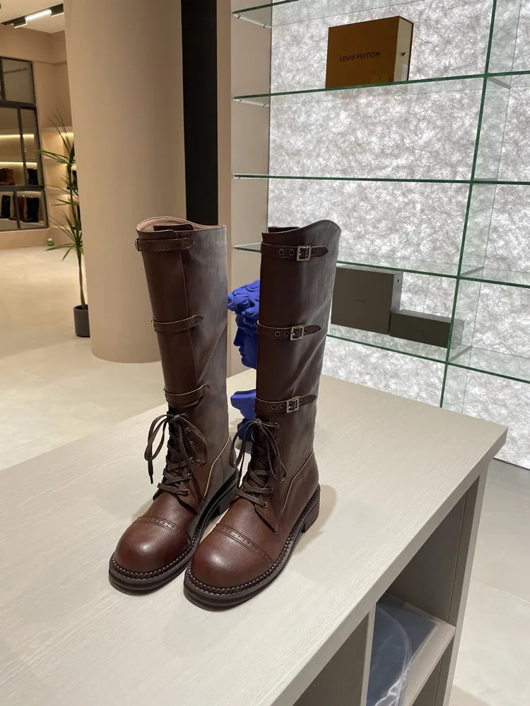 NEW & INSTOCK - Korean Style New Knee-High Buckle-Up and Lace-Up Knight Boots
