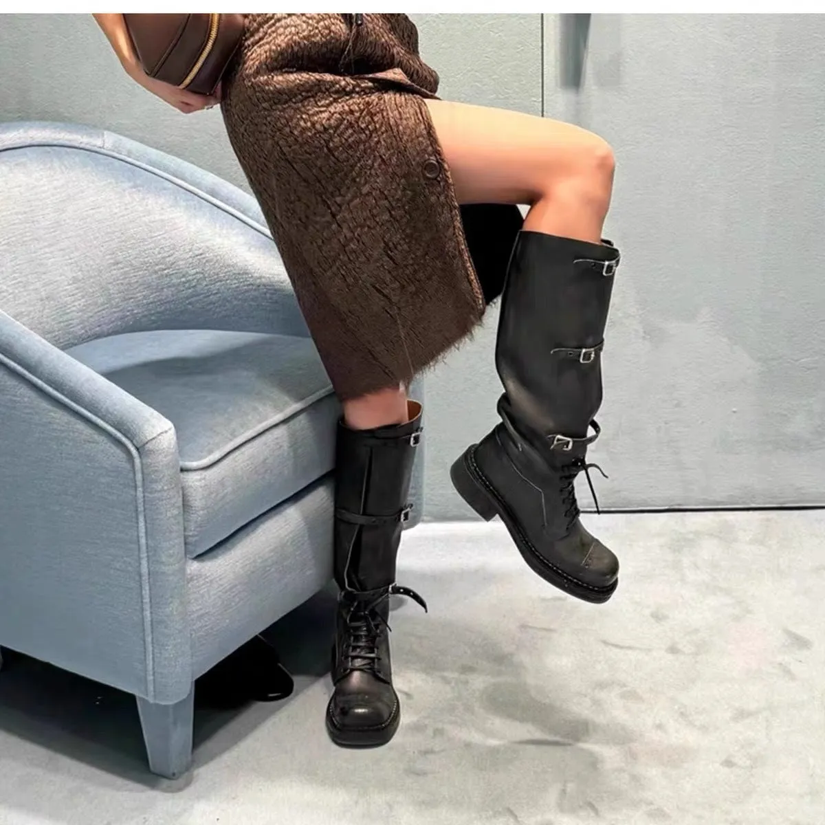 NEW & INSTOCK - Korean Style New Knee-High Buckle-Up and Lace-Up Knight Boots