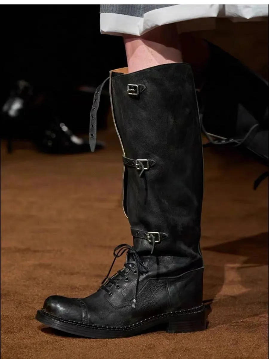 NEW & INSTOCK - Korean Style New Knee-High Buckle-Up and Lace-Up Knight Boots