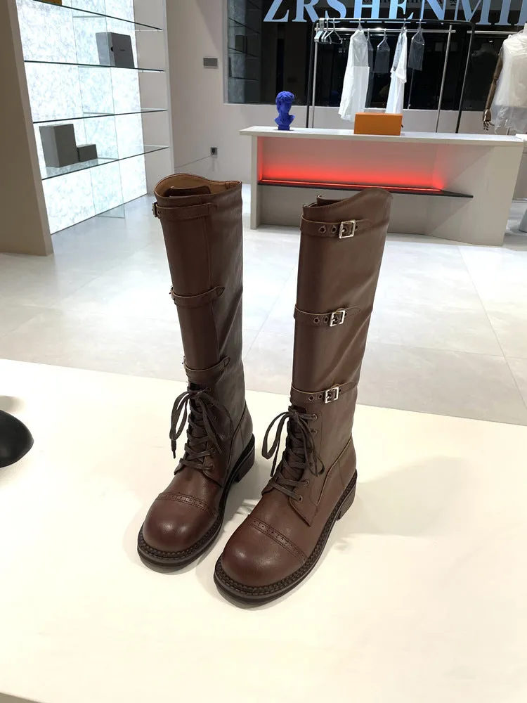 NEW & INSTOCK - Korean Style New Knee-High Buckle-Up and Lace-Up Knight Boots